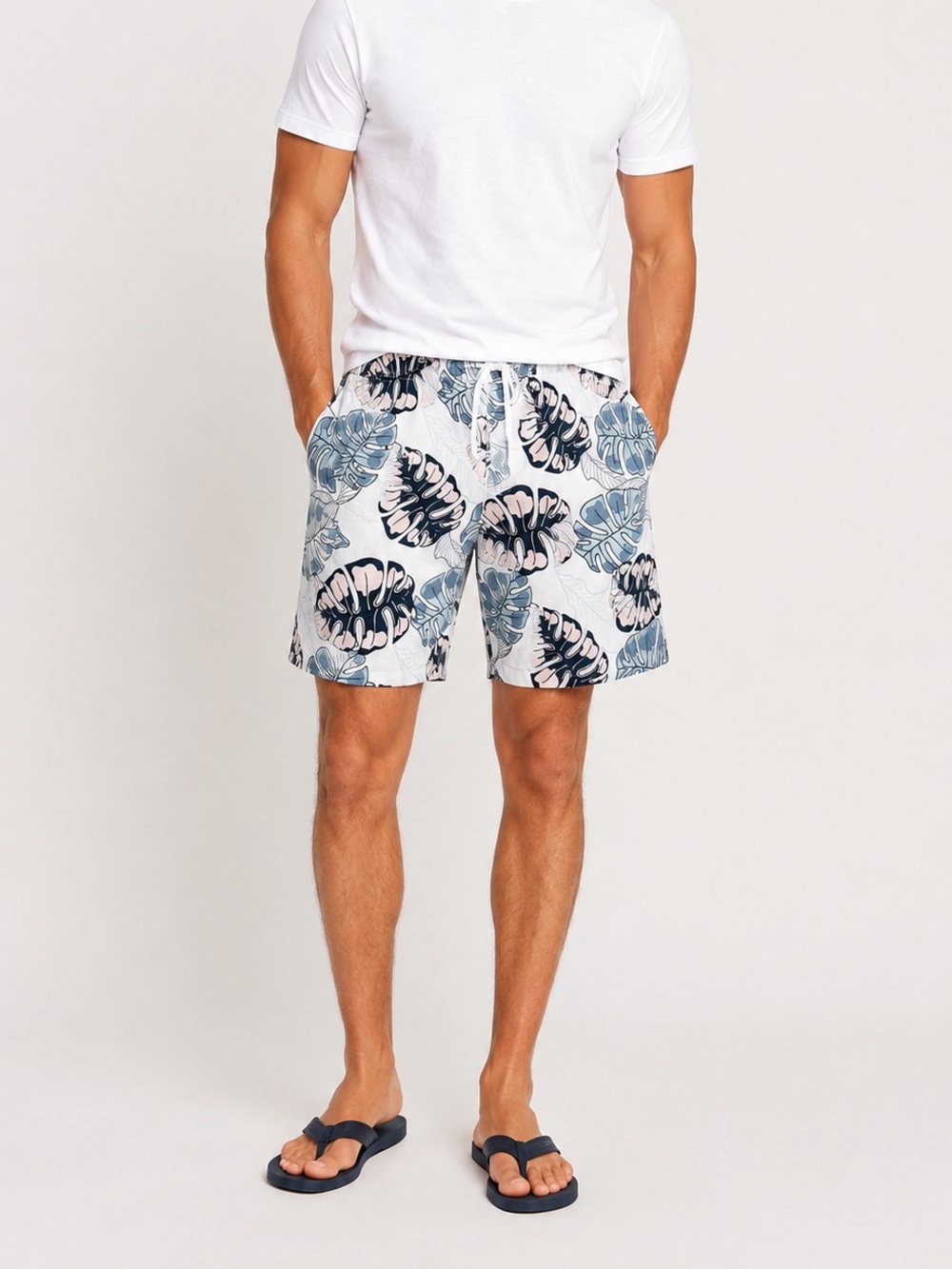 Free Planet Tropical Leaf Print Drawstring Shorts Men’s Large 34 Resort Beach